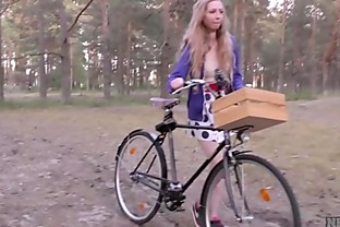 areana fox back riding her bike nude masturbating in the forest poster