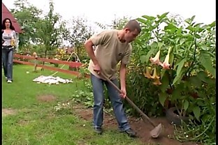 Cock Hungry Mom Fucks Her Young Gardener Outdoors