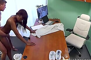 Ebony with stomach pain gets doctors cock 7 min poster