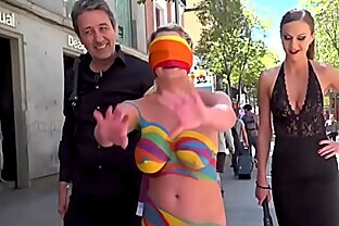 Body painted nakes slut in public 5 min poster