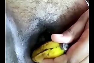 Indian busty girl masturbation with big banana poster