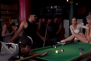 Hot blonde humiliated in public pool bar
