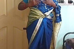 des indian horny cheating tamil telugu kannada malayalam hindi wife vanitha wearing blue colour saree  showing big boobs and shaved pussy press hard boobs press nip rubbing pussy masturbation 10 min poster