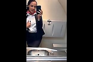 latina stewardess joins the masturbation mile high club in the lavatory and cums poster