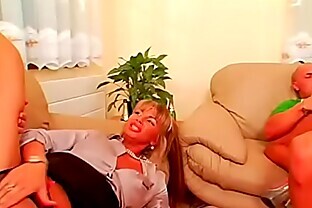 Amazing babes in hardcore threesome whilst dressed