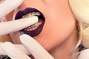 FREE: Medical nitrile white nurse gloves and fur with dark lipstick - Blonde ASMR (Arya Grander)