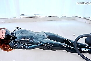 asian latex catsuit lady bondage in sleeppack