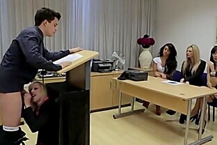 Cfnm babe gives head