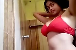 Indian Teen with big boobs masturbating in bathroom poster