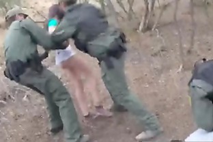 Pale cutie with perky boobs gets handcuffed and fucked by border patrol agent poster
