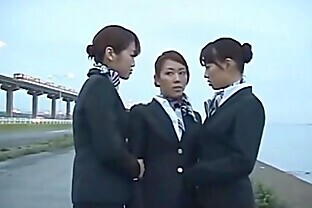 3 Japanese Lesbian Airline Stewardess Girls Kissing! poster