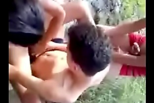 group of young having sex near waterfall poster