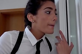 Lesbea School uniform teen strap on fucked by big tits maid poster