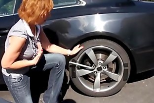 Grandma gets fucked hard outdoors after an auto repair poster