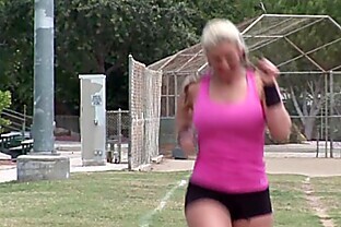 lovely blonde with bigtits gets her pussy fucked hard after her workout 5 min poster