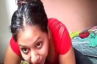 indian girlfriend helping boyfriend by sucking his cock and taking cum in mouth poster