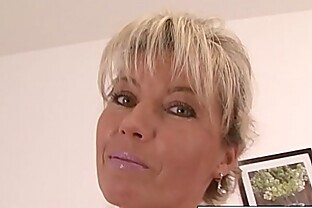 Blonde granny wants a big cock in her hairy pussy poster
