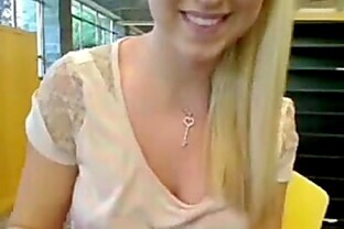 Sexy blonde teen masturbates pussy in library and squirts 5 min poster